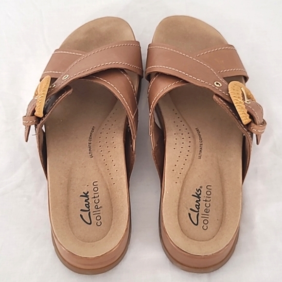 CLARKS Reileigh Bay Sandal Leather Upper Slip On w/Adjustable Strap, size 8 - Picture 2 of 7